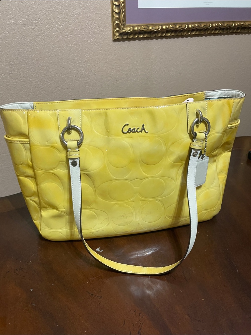 Coach Yellow Signature Tote with White Handles